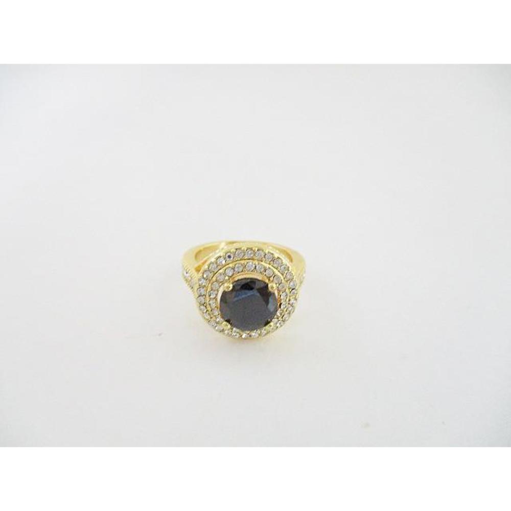 Charter Club Black Gem and CZ Halo Gold Plated Ring, Size 7